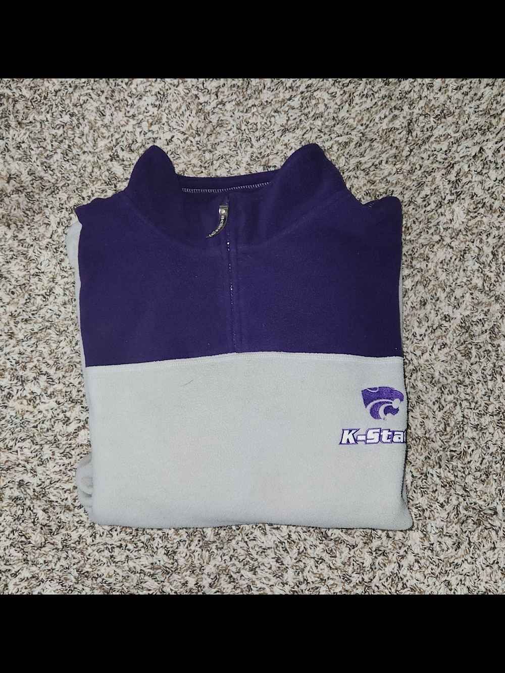 K-STATE Purple and Light Gray Embroidered Fleece Pullover-Mens